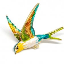 Broszka emalia metal rajski ptak papuga złoto