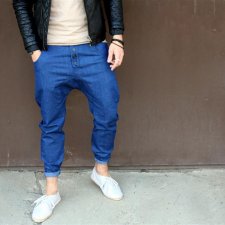 SPODNIE BUTTON ZIPPER PANTS UNISEX jeans niebieskie pumpy spodnie długie
