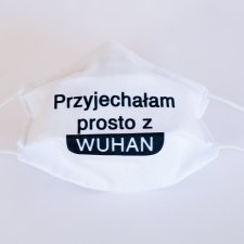 Maseczka wielorazowa bawełniana, PRZYJECHAŁAM Z WUHAN