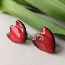 Ceramiczne kolczyki tulipany czerwone wkrętki