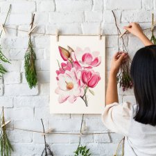 Botaniczne plakaty obrazy kwiaty różowe bukiet - roślina A4