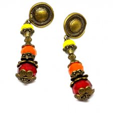 Kolczyki ogniste kryształy mosiądz vintage retro