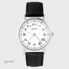 Zegarek yenoo - Kanji - skórzany, czarny, unisex