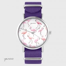 Zegarek - Flamingi - fioletowy, nylonowy