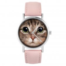 Zegarek - Kot tygrysek - pudrowy róż, skórzany