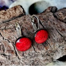 Czerwone kolczyki CERAMICZNE OCZKA na sztyftach - minimalistyczne kolczyki okrągłe - czerwona biżuteria hand-made Gaia ceramika