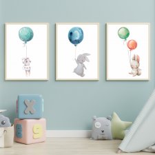 Zestaw 3 obrazki A3 plakaty króliczki balony