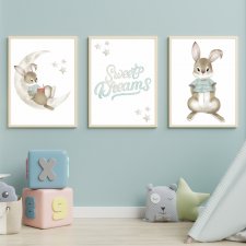 Zestaw 3 obrazki A3 plakaty pastelowy króliczek