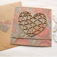 kartka ślubna, miłosna - geometryczne serce - róże