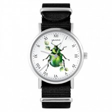 Zegarek - Zielony żuczek - czarny, nylonowy