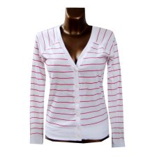 H&M Biały Czerwony Cienki Sweterek w Paski L XL