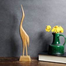 Drewniany żuraw, duży, mid century modern, figurka vintage