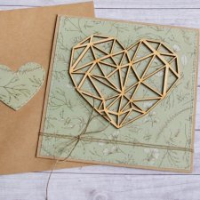 kartka ślubna, miłosna - geometryczne serce - zieleń