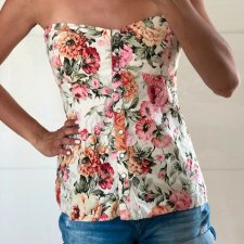 Top Bershka bluzka bez ramiączek top w kwiatki