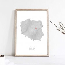 Spersonalizowany Plakat Prezent Ślub|mapa|A3