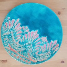Patera ceramiczna handmade niebiesko fioletowo różowa