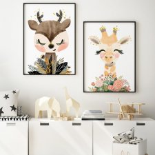 Zestaw plakatów dla dzieci żyrafa sarenka A4 – 21.0x29.7cm