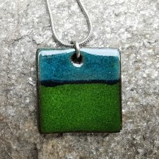 Naszyjnik ceramiczny pejzaż kwadrat niebieski zieleń