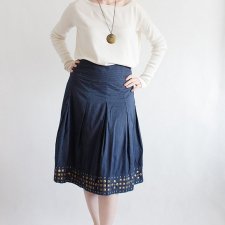 Plus size bawełniana Spódnica vintage trapezowa granat