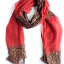 Szal vintage zwiewny malowane wzory duży