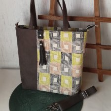 Torba damska shopper bag na ramię wodoodporna handmade -  kolorowe kwadraty