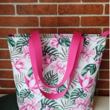 Torebka damska  shopper bag wodoodporna na ramię handmade - różowe kwiaty