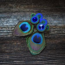 Peacock Eye- Etniczne kolczyki soutache z piórkami