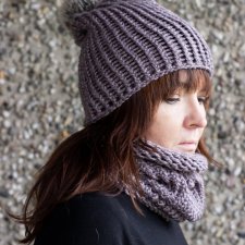 Zestaw komin i czapka - szaro - liliowy