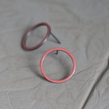 OKRĄGŁE KOLCZYKI SZTYFTY, KOLCZYKI EMALIOWANE, KOLCZYKI RÓŻOWE SZTYFTY,