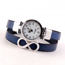 Zegarek- bransoletka ze znakiem nieskończoności, niebieski pasek ze skóry naturalnej