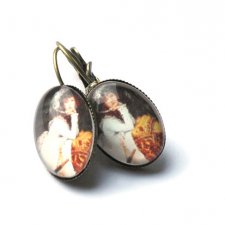 Kolczyki szkło mosiądz obraz dama w kapeluszu