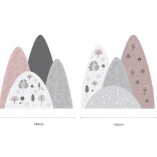 2 Naklejki Ścienne - różowo-szare wzgórza 140x140cm oraz 145x140cm + zestaw kropek