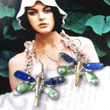 Kolczyki: Ważki z lapisem lazuli i zieloną perłą