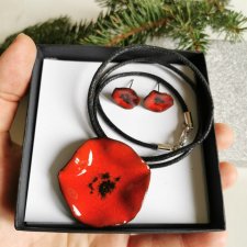 Naszyjnik ceramiczny mak czerwony