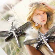 Kolczyki: ważki z labradorytem