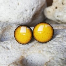 Żółte kolczyki na sztyftach antyalergicznych - wyjątkowe kolczyki na prezent dla żony - ceramika i stal chirurgiczna - biżuteria autorska GAIA