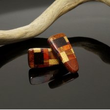 MOSAIC Drewniane kolczyki na wkrętki unikatowe rękodzieło