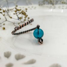 Blue glass - pierścionek spiralny z miedzi