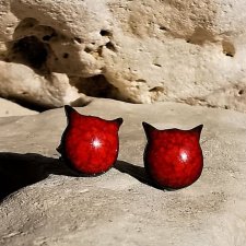 SZTYFTY KOLCZYKI KOTY ceramika kotki czerwień - POMYSŁ NA WYJĄTKOWY PREZENT DLA KOBIETY - biżuteria autorska GAIA