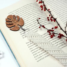 Monstera ecru - zakładka do książki z odpinanym brelokiem