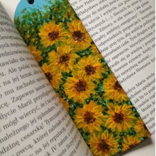 Drewniana zakładka do książki ręcznie malowana słoneczniki personalizacja