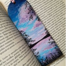Drewniana zakładka do książki ręcznie malowana jezioro krajobraz pejzaż personalizacja