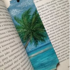 Drewniana zakładka do książki ręcznie malowana krajobraz ocean morze palma personalizacja