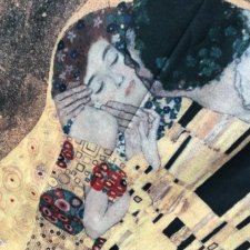 Duży szal - pocałunek Klimta wełna bawełna i viskoza 70 x 180 plus frędzle nowy z metką