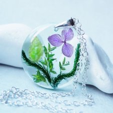 SREBRNY NASZYJNIK PRAWDZIWE ROŚLINKI W ŻYWICY