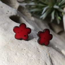 Czerwone kolczyki kwiaty na sztyftach - ceramika & stal chirurgiczna - biżuteria na prezent dla kobiety DZIEŃ MAMY - biżuteria autorska GAIA-CERAMIKA