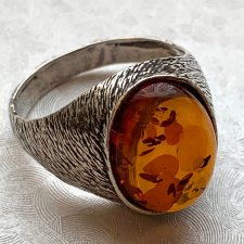 Artystyczny pierścień z bursztynem ❤ Srebro gliszowane ❤