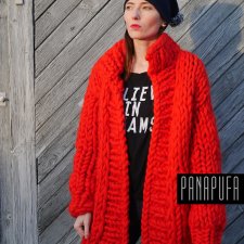 Cardigan damski, wełniany płaszcz na drutach