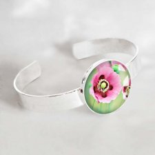 romance- śliczna nowoczesna bransoleta z grafiką w szkle- piękny kwiat