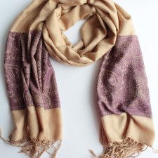 DUŻY MIĘKKI SZAL PAISLEY FIOLET BEŻ